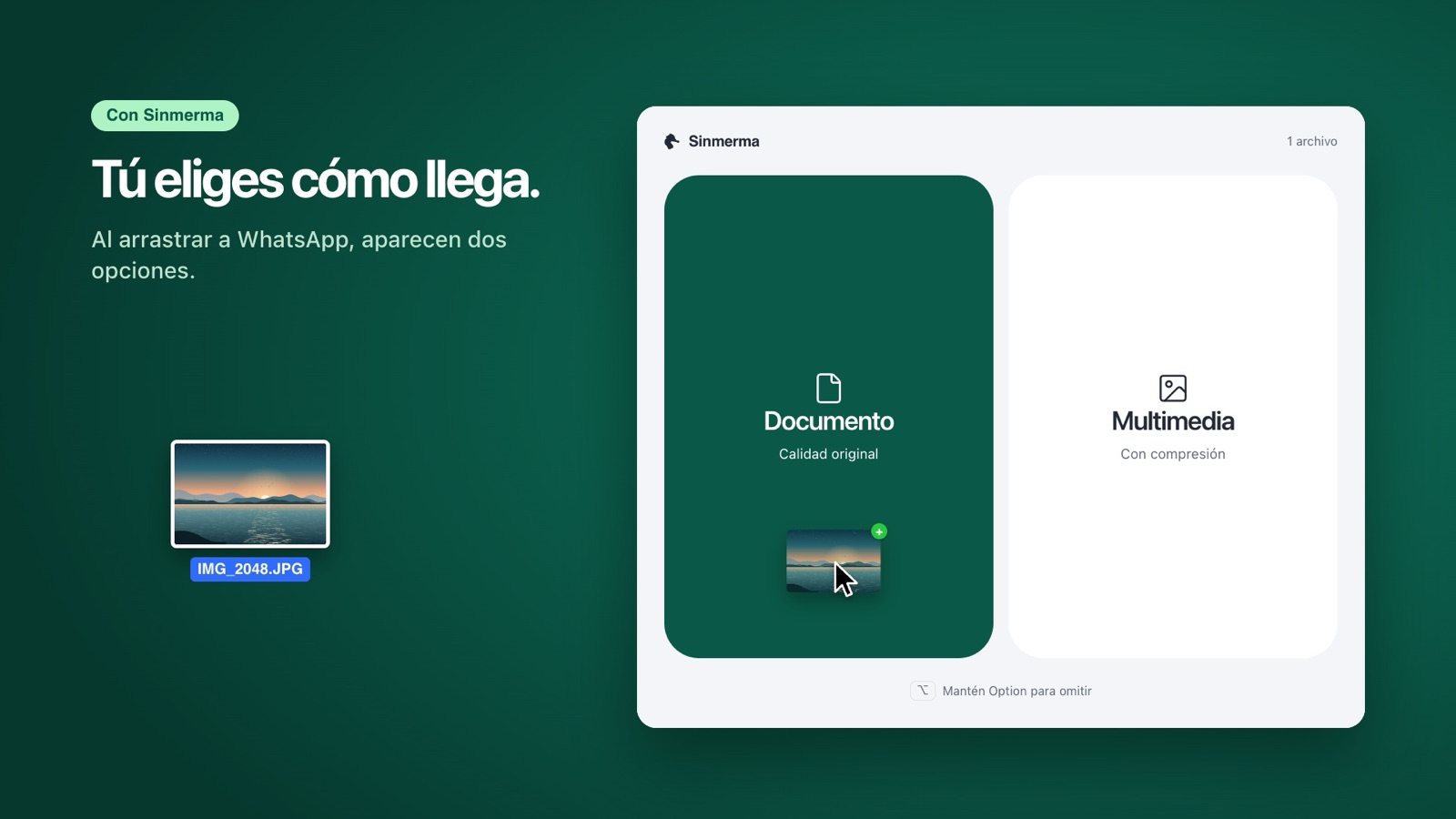 Sinmerma sobre WhatsApp para Mac: zonas Documento y Multimedia al arrastrar una foto